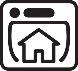 A black and white vector icon depicting a simple house outline inside a browser window or digital folder.