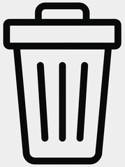 A clean, simple vector outline of a trash can or recycle bin, suitable for digital interfaces.