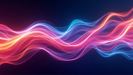 Fototapeta premium Abstract Pink, Blue, and Orange Glowing Wave Lines; Dynamic, Energetic, and Modern Digital Art Background; Perfect for Technology, Music, and Design Projects.