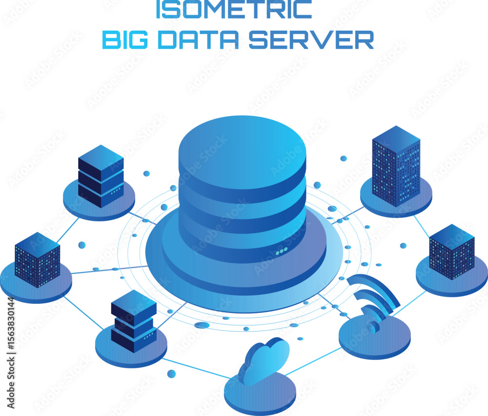 Poster computation of big data server. cloud computing. online devices upload and download information. iso