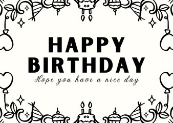 Happy birthday greeting card doodle drawing illustration frame design