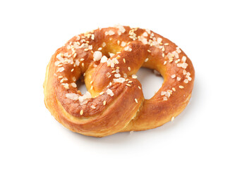 Tasty pretzel with salt isolated on white