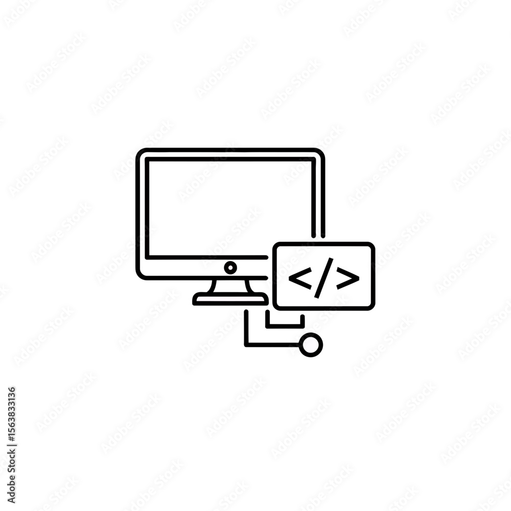 Fototapete line art illustration of programming code symbol on computer monitor screen digital technology softw