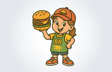 Burger Girl Mascot Cartoon Character Logo Template
