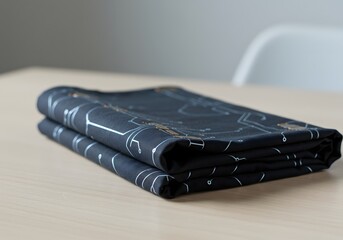 Folded Fabric with Abstract Blue Digital Pattern