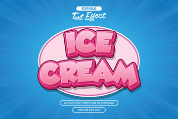 Ice cream editable text effect with 3d pink cartoon text style and with blue comic background