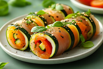 grilled zucchini rolls stuffed with cream cheese tuna