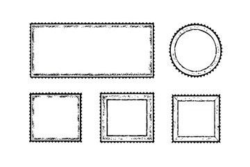 Postage Stamp Frames Vector Engraving Set. Detailed Monochrome Retro Mail Icons & Symbols. Vintage Stipple & Hatching Illustrations