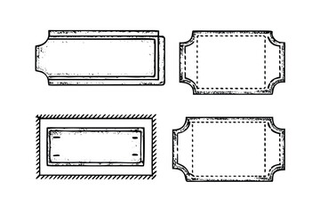Coupon & Ticket Borders Vector Engraving Set. Detailed Monochrome Retro Frame Icons. Vintage Stipple & Hatching Illustrations