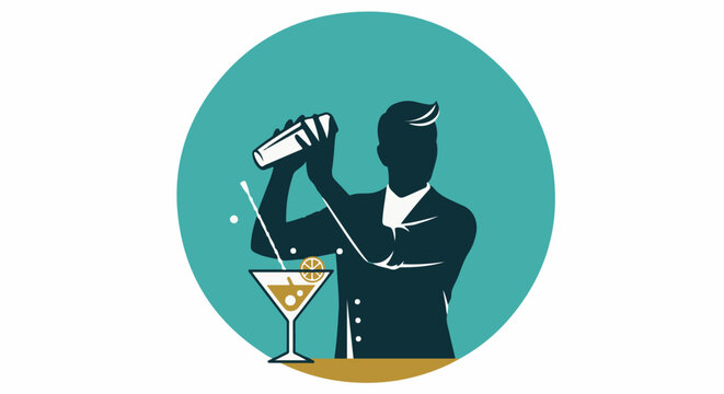 Bartender Silhouette Shaking Cocktail Drink Circular Logo