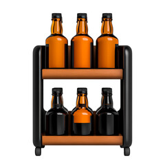 Vintage Style Bottle Rack with Six Bottles Displaying Amber and Dark Liquid Varieties