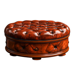 Elegant Vintage Leather Ottoman with Deep Tufting and Wooden Base for Home Decor