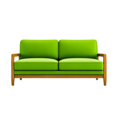 Bright Green Couch with Wooden Armrests for Modern Living Room Decor