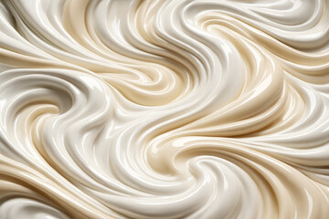 Obraz premium A surreal 3D milk-like liquid marble effect, swirling white and cream ribbons blending like silk, high contrast with glossy and matte finishes, abstract luxury style, perfect for modern wallpaper