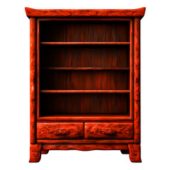 Elegant Wooden Display Cabinet with Artistic Carvings and Rich Cherry Finish