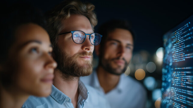Software Developers Collaborating on AI Bot Projects in Office
