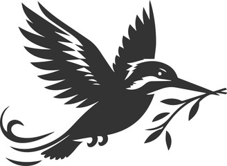Vector silhouette of a kingfisher black illustration drawing