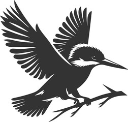 Vector silhouette of a kingfisher black illustration drawing