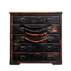 Vintage Wooden Chest with Decorative Beads and Intricate Handles for Home Decor
