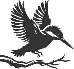 Vector silhouette of a kingfisher black illustration drawing