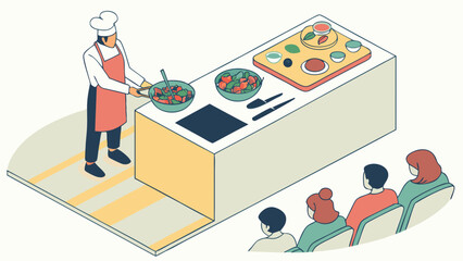 Professional Chef Leading Cooking Class Demonstration Isometric Illustration