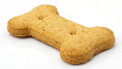 Single Bone-Shaped Dog Biscuit; Golden Brown, Crunchy Texture; Studio Shot on White Background