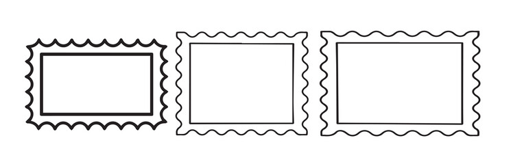 Black and white illustration of three postage stamps graphic design postal