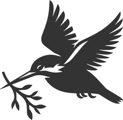 Vector silhouette of a kingfisher black illustration drawing