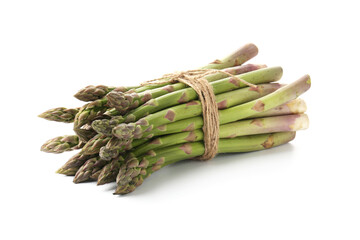 Bunch of fresh raw asparagus spears isolated on white