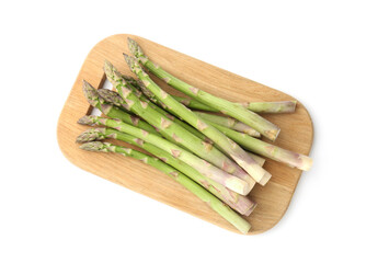 Fresh raw asparagus spears isolated on white, top view