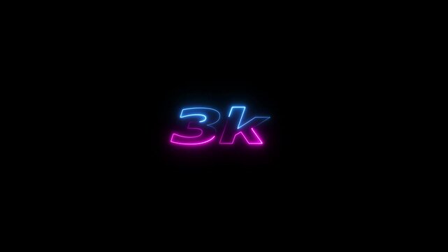 3k animation neon text effect video motion on black background. 3k Followers Celebration text animation.