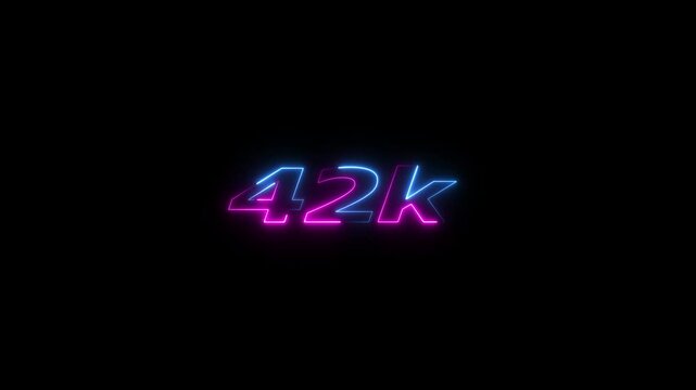 42k animation neon text effect video motion on black background. 42k Followers Celebration text animation.