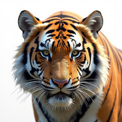 Fototapeta premium Bengal tiger head in natural sunlight, intense gaze, high-resolution texture, clean neutral background