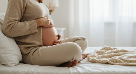 Pregnant person relaxing in bed expecting baby