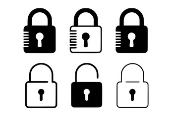 Black and white padlock icons security symbols vector