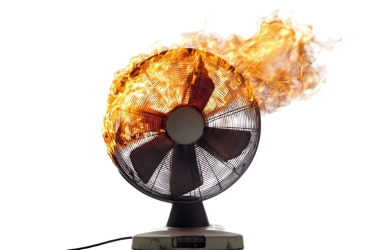 Smoke rising from overheating electric fan