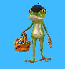 Fototapeta premium Fun 3D cartoon frog with flowers