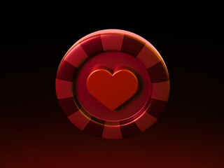 Red Casino Chip with a Heart Symbol