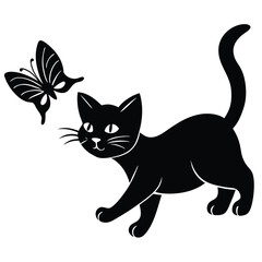 A Black Cat's Playful Encounter with a Butterfly A Whimsical Illustration of Feline Curiosity and Nature's Beauty