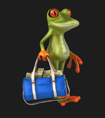 Fun 3D cartoon frog with money