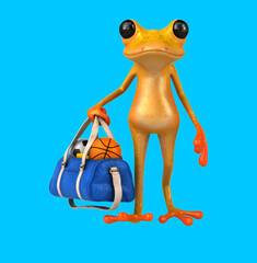 Fun 3D cartoon frog with a sports bag