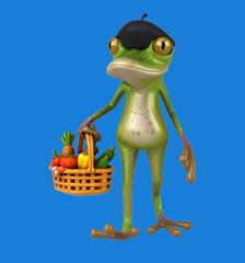 Fun 3D cartoon frog with vegetables