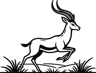 Antelope Eating Grass line art vector illustration isolated on a white background
