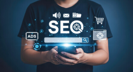 Seo marketing strategy search engine optimization digital marketing online business advertising concept
