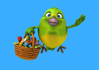 Fun 3D cartoon bird with flowers