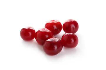 Many fresh ripe cherries isolated on white