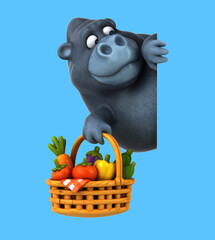 Fun 3D cartoon gorilla with vegetables