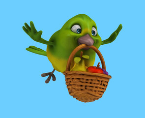 Fun 3D cartoon bird with fruits