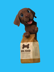 Fun 3D cartoon dog with dog food