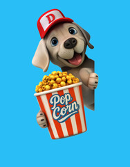 Fun 3D cartoon dog with popcorn